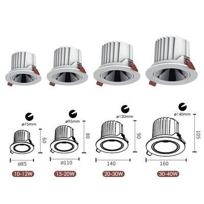 Cob 10W 15w 20W Dimmable LED Downlight Anti Glare Frameless Recessed Lighting